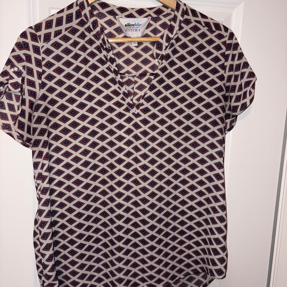 Alice Blue Red Fitted Blouse with Mandarin Collar